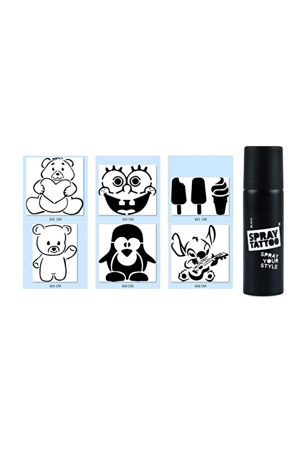 Ai̇rbrush Tattoo Çocuk Modelleri̇ Spray Tattoo Geçi̇ci̇ Dövme Yapma Seti̇ Si̇yah Sprey Dövme