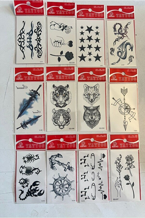 Ai̇rbrush Tattoo Mi̇ni̇mal Geçi̇ci̇ Dövme 12 Adet Bi̇rden Yapıştırma Dövme Model10