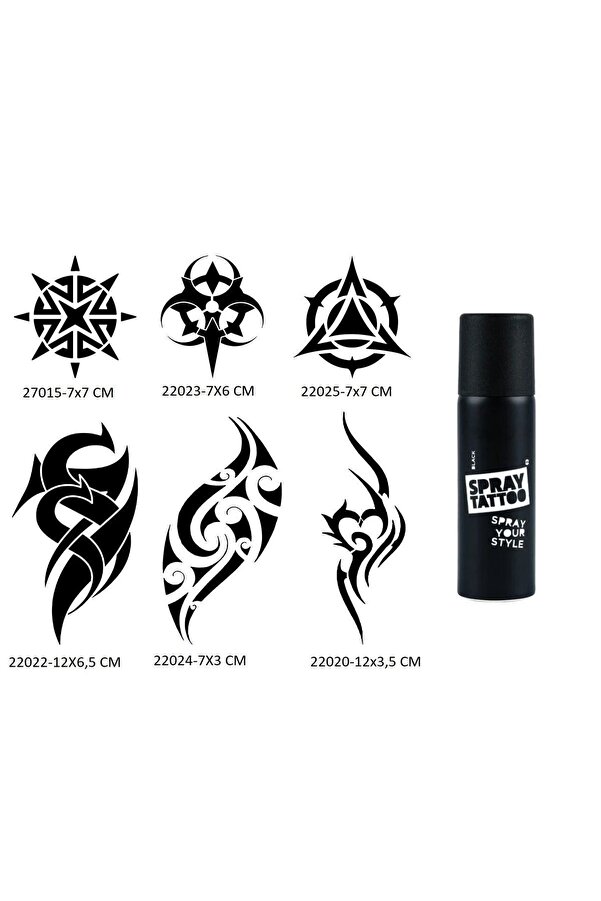 Ai̇rbrush Tattoo Tri̇bal Kol Bacak 6 Adet Şablon Ve Si̇yah Sprey Geçi̇ci̇ Dövme Seti̇