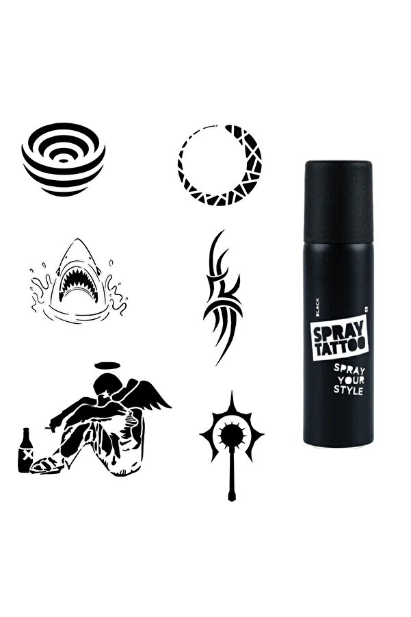 Ai̇rbrush Tattoo Efkar Ve Şeri̇t Spray Tattoo Geçi̇ci̇ Dövme Seti̇ Dark Si̇yah Sprey