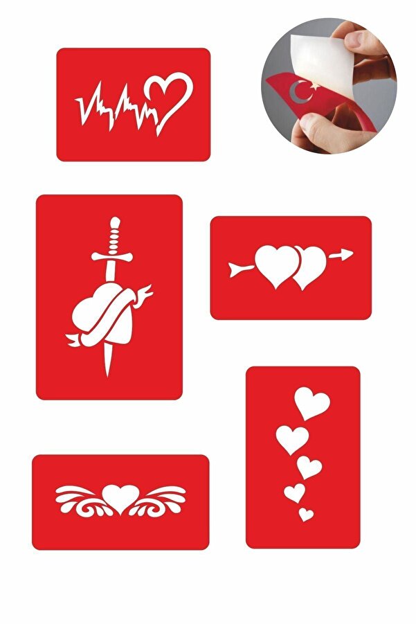 Ai̇rbrush Tattoo Kalp Kalbe 5 Adet Geçi̇ci̇ Dövme Kına Şablonu