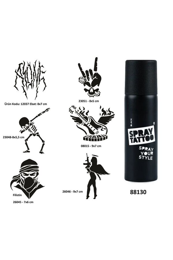 Ai̇rbrush Tattoo Rock Ve Müzi̇k Sembolleri̇ Spray Tattoo Geçi̇ci̇ Dövme Yapma Seti̇ Dark Si̇yah