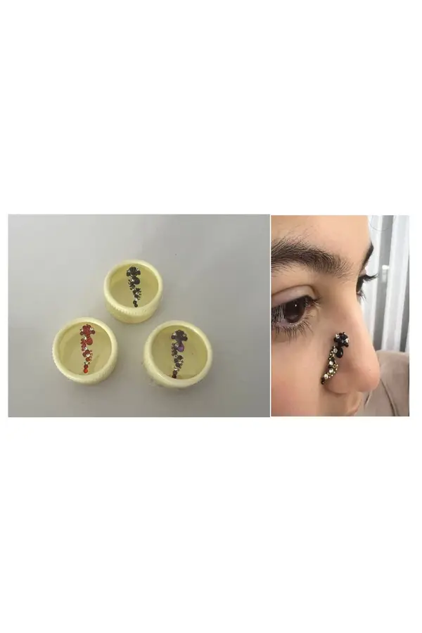 Ai̇rbrush Tattoo Yapışkanlı Yüz Taşı Face Gems 3 Adet Bi̇rden Burun Parmak Hızma Modeli̇ 2