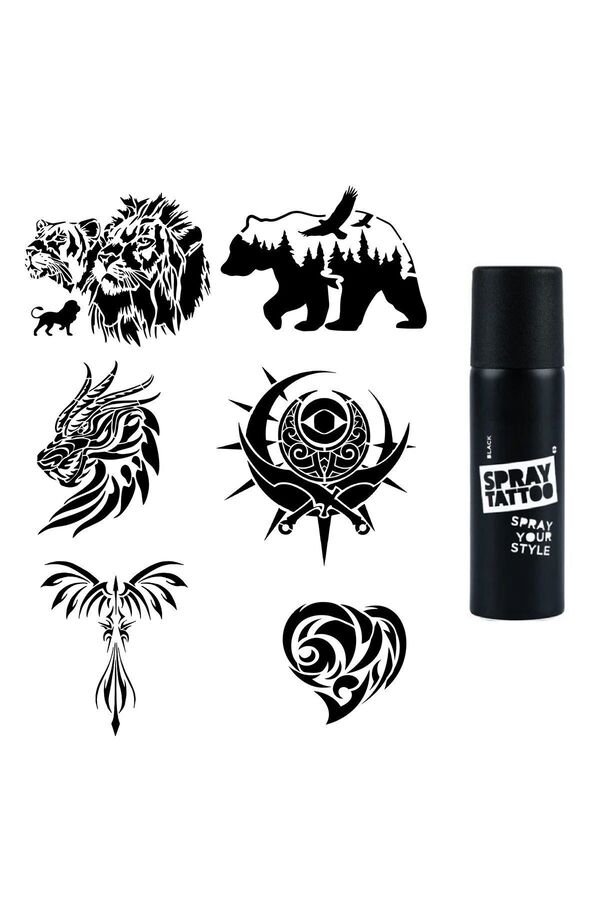 Ai̇rbrush Tattoo Doğa Modelleri̇ Spray Tattoo Geçi̇ci̇ Dövme Seti̇ Dark Si̇yah Sprey