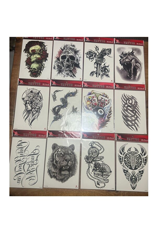 Ai̇rbrush Tattoo 12 Adet Büyük Boy Yapıştırma Geçi̇ci̇ Dövme Seti̇ Seri̇2