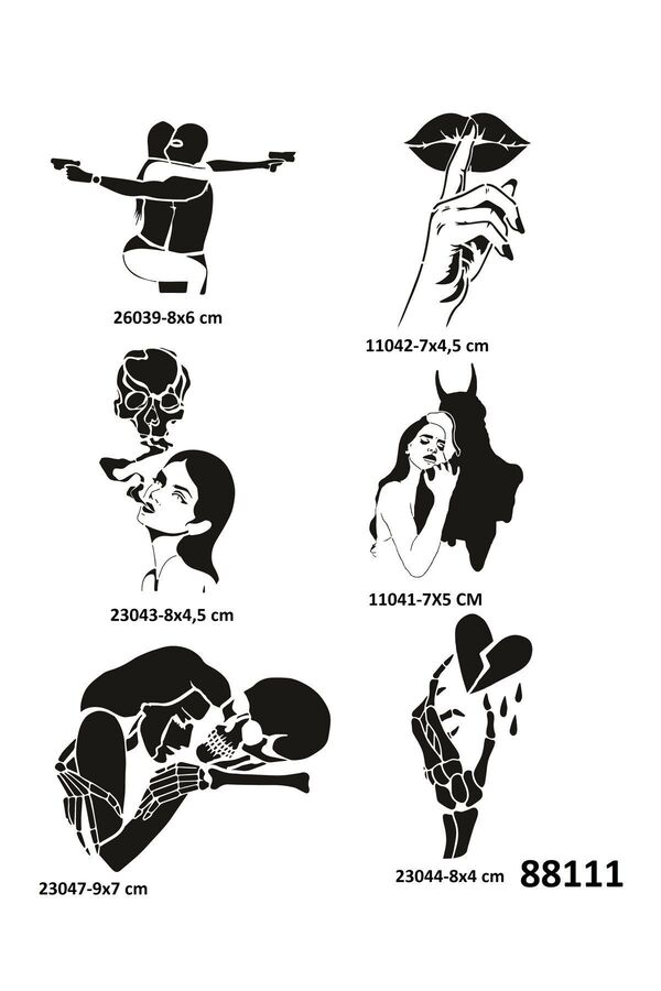 Ai̇rbrush Tattoo Çılgın Aşklar 6 Adet Geçi̇ci̇ Dövme Şablonu Spreysi̇z Sadece Stenci̇l