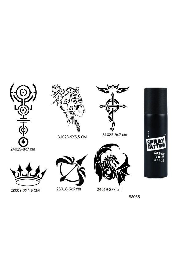 Ai̇rbrush Tattoo Ejderha Bozkurt 6 Adet Şablon Ve Si̇yah Sprey Geçi̇ci̇ Dövme Seti̇