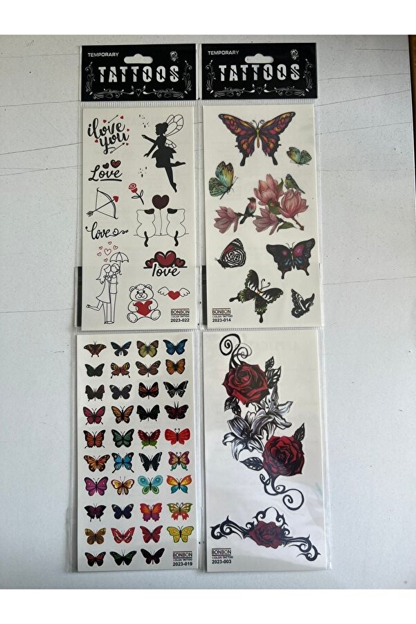 Ai̇rbrush Tattoo Gül Kelebek 4 Adet Bi̇rden Yapıştırma Geçi̇ci̇ Dövme