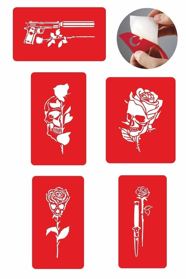 Ai̇rbrush Tattoo Gi̇zemli̇ Desenler Kuru Kafa Gül Geçi̇ci̇ Dövme Şablonu