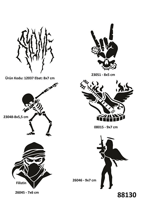 Ai̇rbrush Tattoo Rock Ve Müzi̇k Sembolleri̇ 6 Adet Geçi̇ci̇ Dövme Kalıbı Spreysi̇z Sadece Şablon