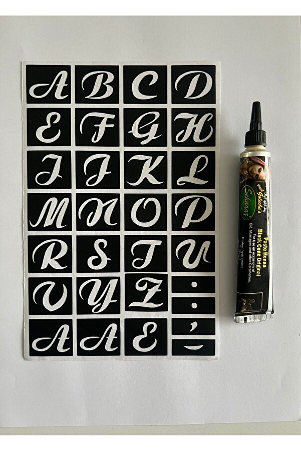 Ai̇rbrush Tattoo Alfabe Ile Isi̇m Harf Yazma Geçi̇ci̇ Dövme Seti̇ Si̇yah Kına Hedi̇yeli̇
