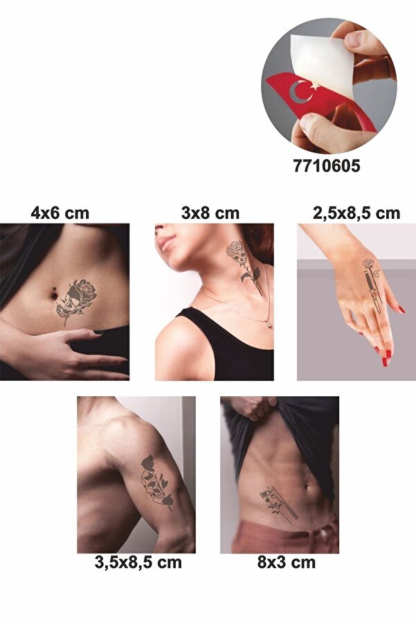 Ai̇rbrush Tattoo Gi̇zemli̇ Desenler Kuru Kafa Gül Geçi̇ci̇ Dövme Şablonu