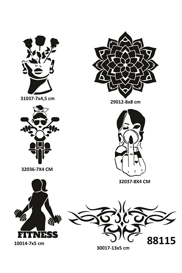 Ai̇rbrush Tattoo Çılgın Kızlar 6 Adet Geçi̇ci̇ Dövme Şablonu Spreysi̇z Sadece Stenci̇l
