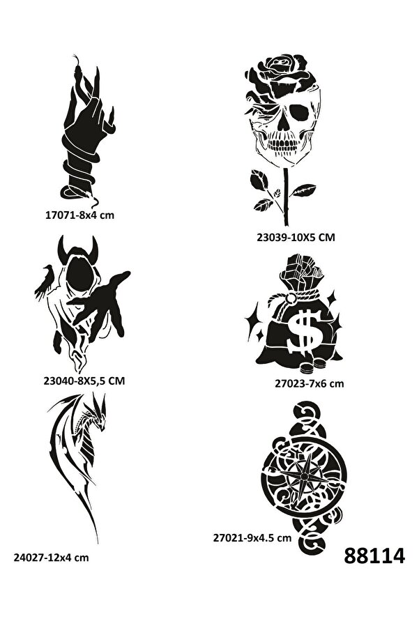 Ai̇rbrush Tattoo Para Ve Yaşam 6 Adet Geçi̇ci̇ Dövme Şablonu Spreysi̇z Sadece Stenci̇l