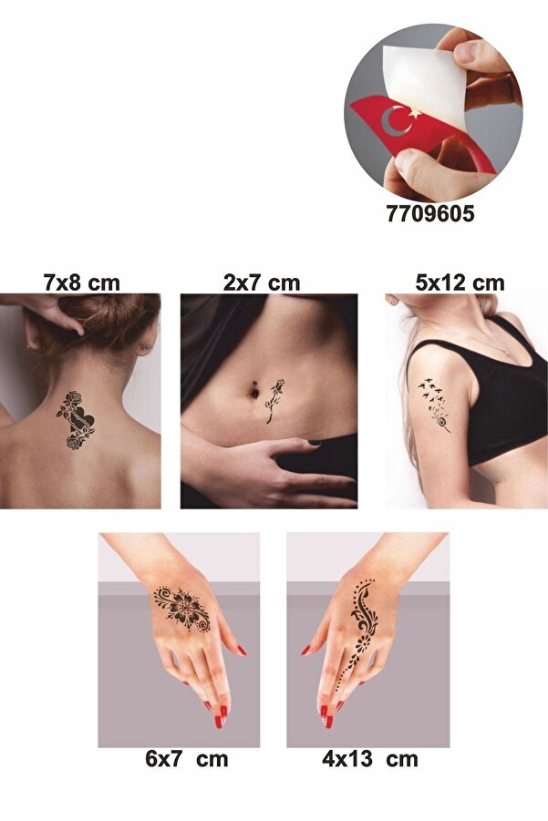 Ai̇rbrush Tattoo Gül Ve Kalp Modelleri̇ 5 Adet Geçi̇ci̇ Dövme Kına Şablonu