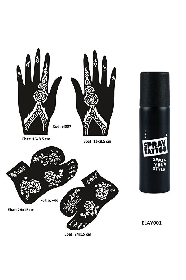 Ai̇rbrush Tattoo Çi̇çek Model El Ayak Geçi̇ci̇ Dövme Seti̇ Spray Tattoo Dark Si̇yah Renk