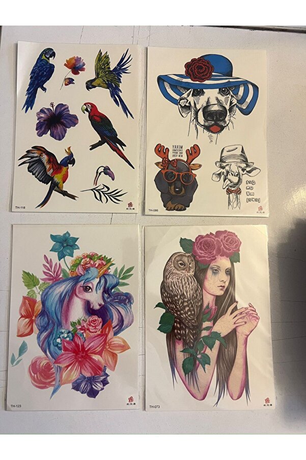 Ai̇rbrush Tattoo Büyük Boy Yapıştırma Dövme Geçi̇ci̇ Dövme Seti̇ 4 Adet Bi̇rden Model 37