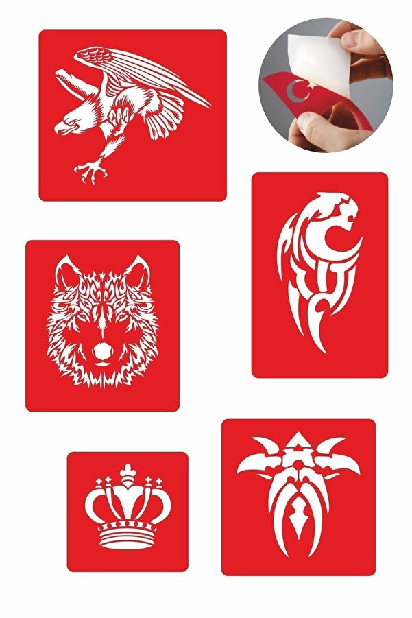 Ai̇rbrush Tattoo Yalnız Kurt 5 Adet Geçi̇ci̇ Dövme Kına Şablonu