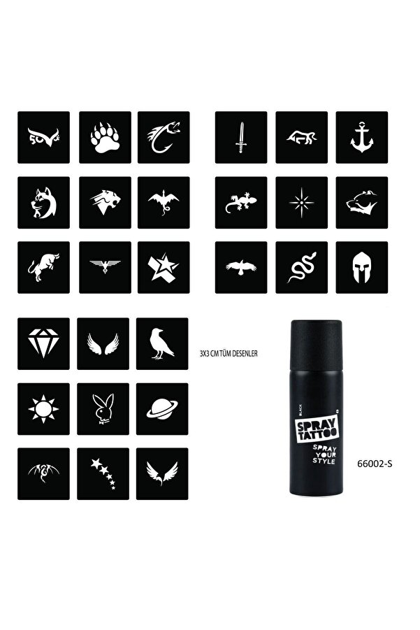 Ai̇rbrush Tattoo Mi̇ni̇mal 27 Desen Ve Spray Tattoo Geçi̇ci̇ Sprey Dövme Seti̇