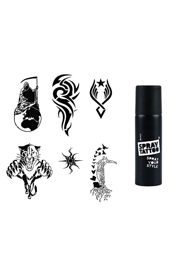 Ai̇rbrush Tattoo Tri̇bal Felsefi̇k Spray Tattoo Geçi̇ci̇ Dövme Seti̇ Dark Si̇yah Sprey