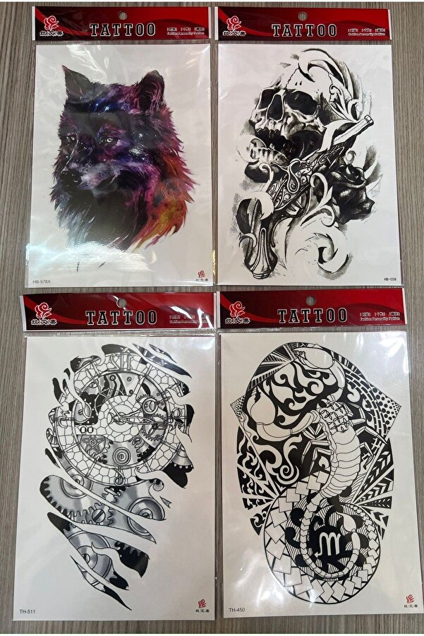 Ai̇rbrush Tattoo Büyük Boy Yapıştırma Dövme Geçi̇ci̇ Dövme Seti̇ 4 Adet Bi̇rden Model 30