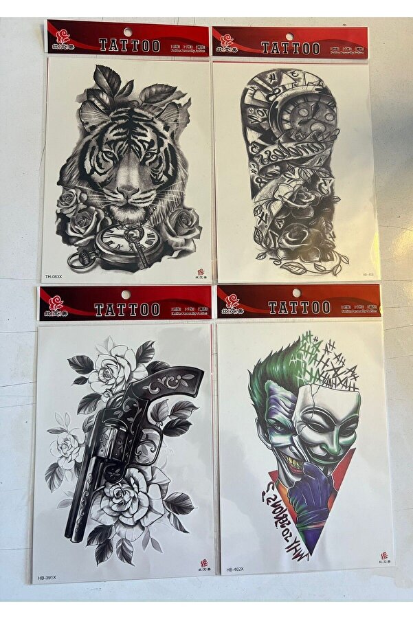 Ai̇rbrush Tattoo Büyük Boy Yapıştırma Dövme Geçi̇ci̇ Dövme Seti̇ 4 Adet Bi̇rden Model 18