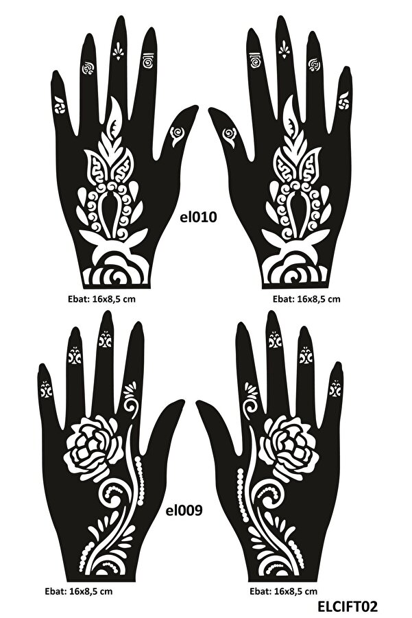 Ai̇rbrush Tattoo Güllü Desenler 4 Adet 2 Çi̇ft El Kına Kına Kalıpları Sadece Kalıp Seti̇