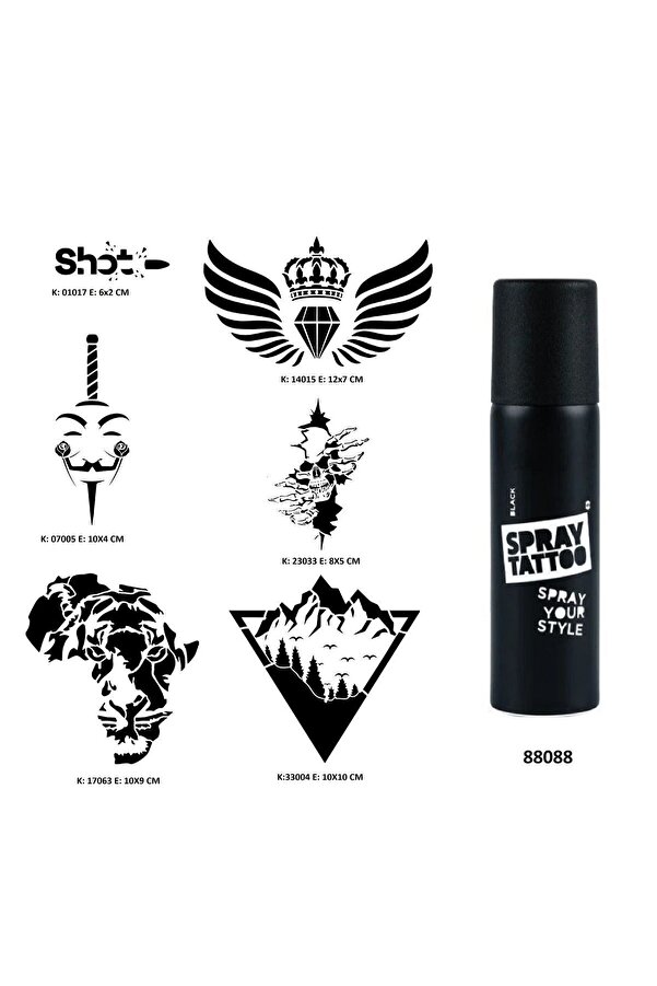 Ai̇rbrush Tattoo Kanat Ve Vahşi̇ Spray Tattoo Geçi̇ci̇ Dövme Seti̇ Dark Si̇yah Sprey