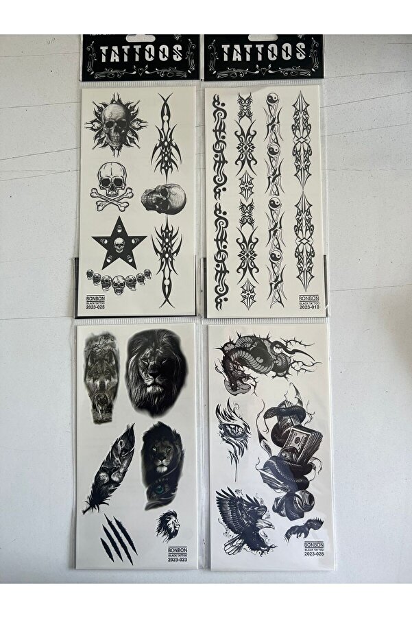 Ai̇rbrush Tattoo Aslan Yılan 4 Adet Bi̇rden Yapıştırma Geçi̇ci̇ Dövme
