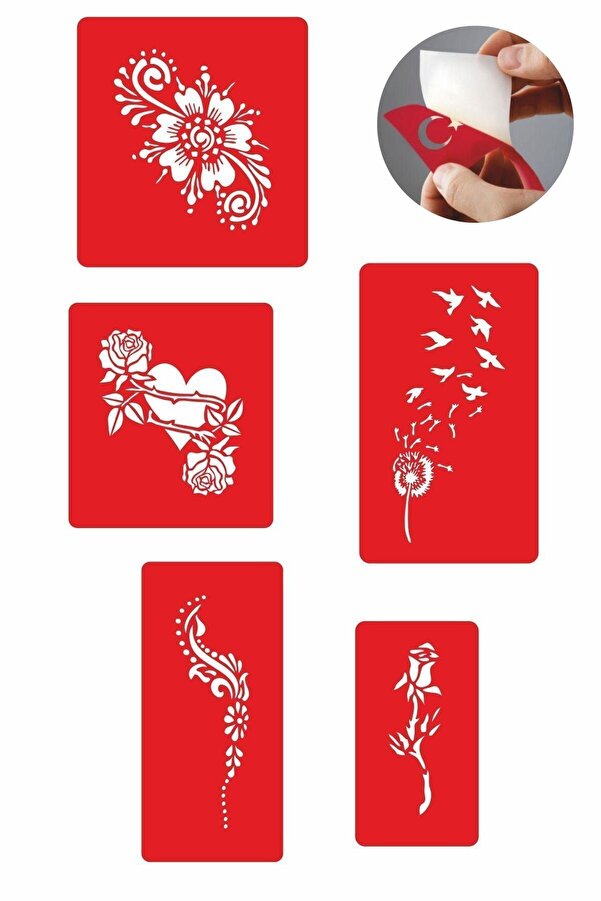Ai̇rbrush Tattoo Gül Ve Kalp Modelleri̇ 5 Adet Geçi̇ci̇ Dövme Kına Şablonu