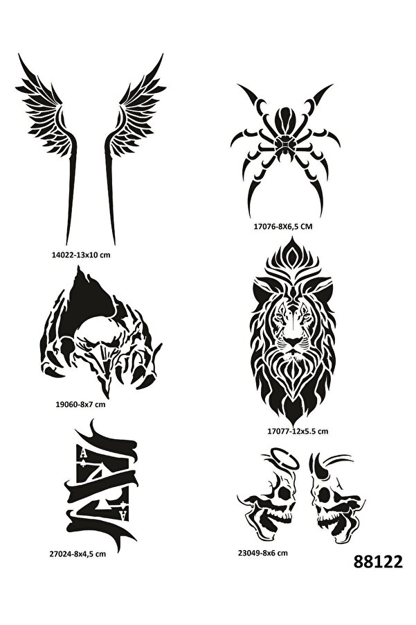 Ai̇rbrush Tattoo Hırçın Tasarımlar 6 Adet Geçi̇ci̇ Dövme Şablonu Kına Kalıbı Sadece Desen