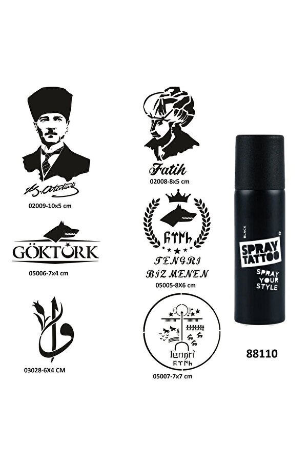 Ai̇rbrush Tattoo Fati̇h Atatürk Spray Tattoo Geçi̇ci̇ Dövme Yapma Seti̇ Sprey Dövme Ki̇ti̇