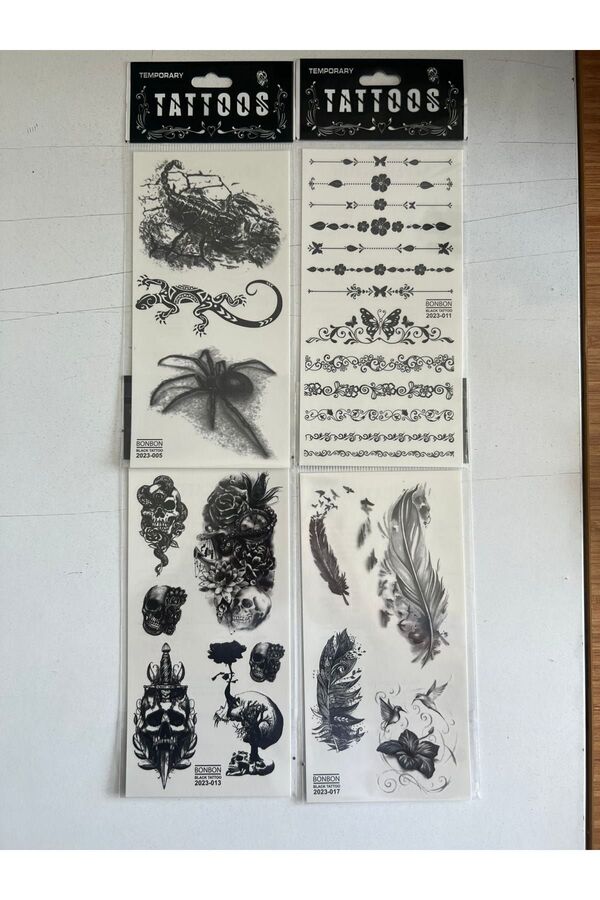 Ai̇rbrush Tattoo Kurukafa Tüy 4 Adet Bi̇rden Yapıştırma Geçi̇ci̇ Dövme