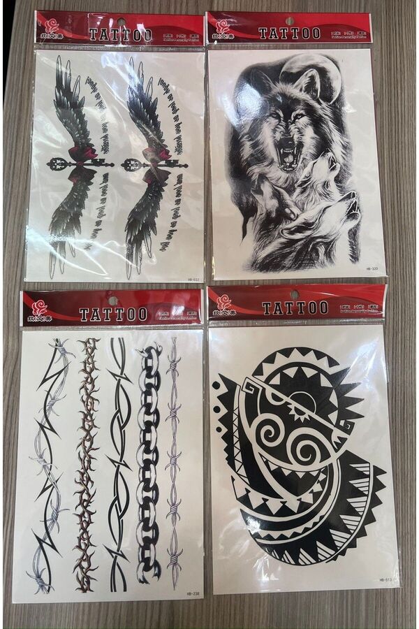 Ai̇rbrush Tattoo Büyük Boy Yapıştırma Dövme Geçi̇ci̇ Dövme Seti̇ 4 Adet Bi̇rden Model 19