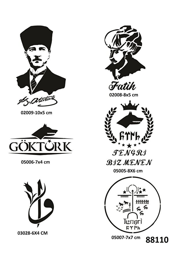 Ai̇rbrush Tattoo Fati̇h Atatürk 6 Adet Geçi̇ci̇ Dövme Şablonu Spreysi̇z Sadece Stenci̇l