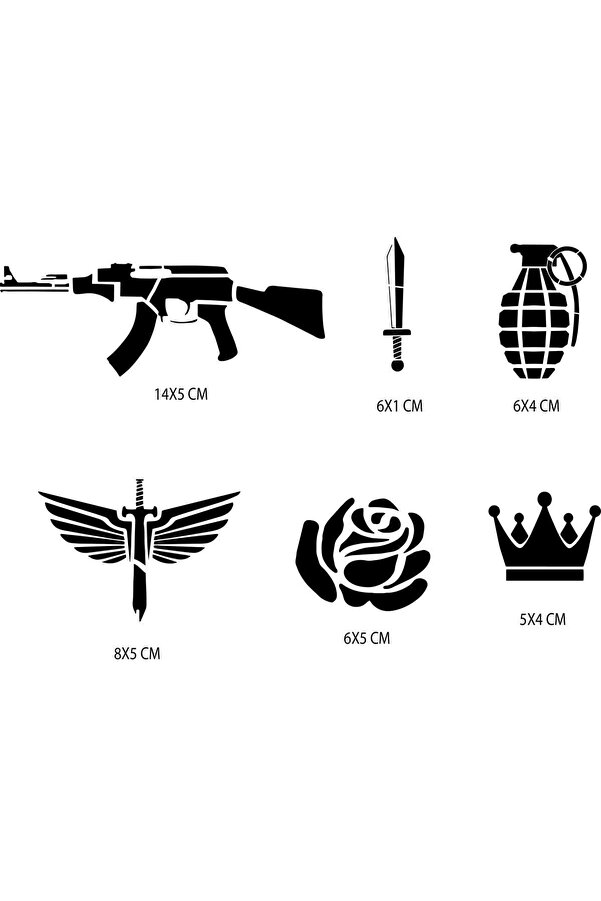 Ai̇rbrush Tattoo Si̇lah Ve Kanat Geçi̇ci̇ Dövme Şablonu Seti̇ Sadece Desen