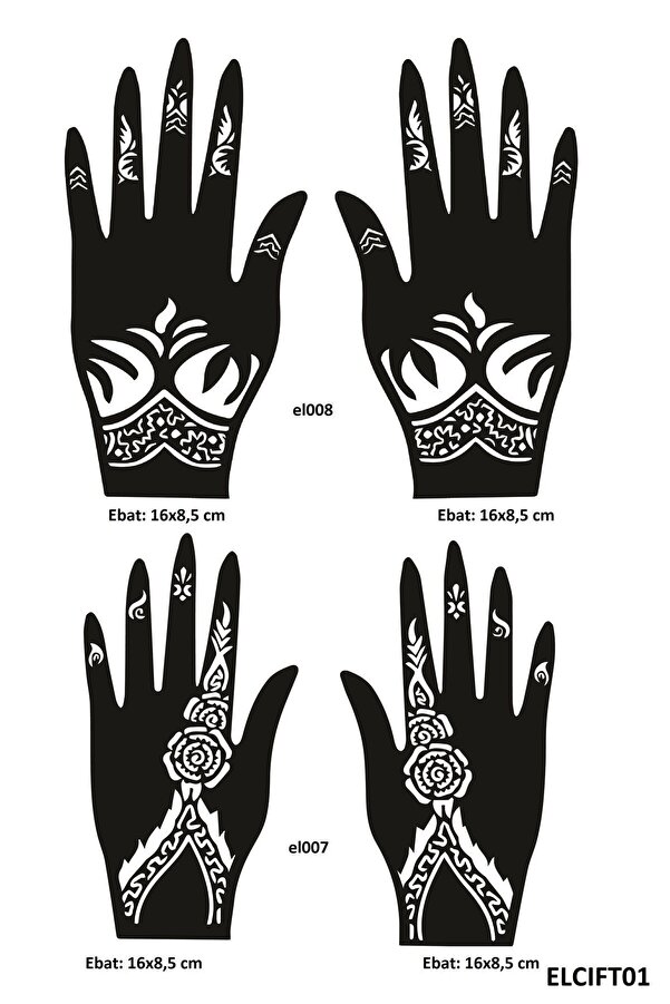 Ai̇rbrush Tattoo Çi̇çek Desenleri̇ 4 Adet 2 Çi̇ft El Kına Kına Kalıpları Sadece Kalıp Seti̇