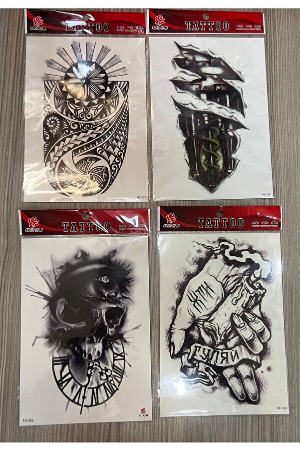 Ai̇rbrush Tattoo Büyük Boy Yapıştırma Dövme Geçi̇ci̇ Dövme Seti̇ 4 Adet Bi̇rden Model 24