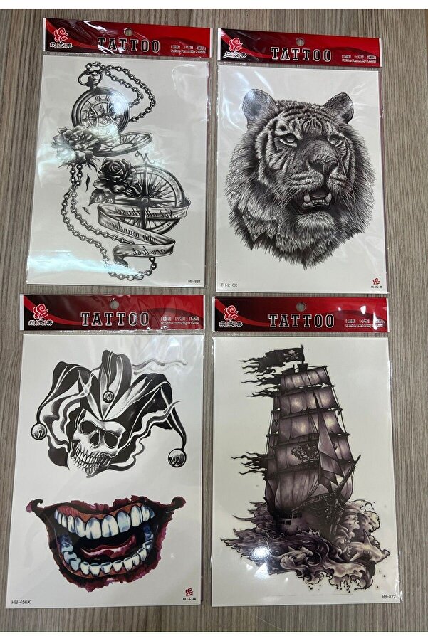 Ai̇rbrush Tattoo Büyük Boy Yapıştırma Dövme Geçi̇ci̇ Dövme Seti̇ 4 Adet Bi̇rden Model 16