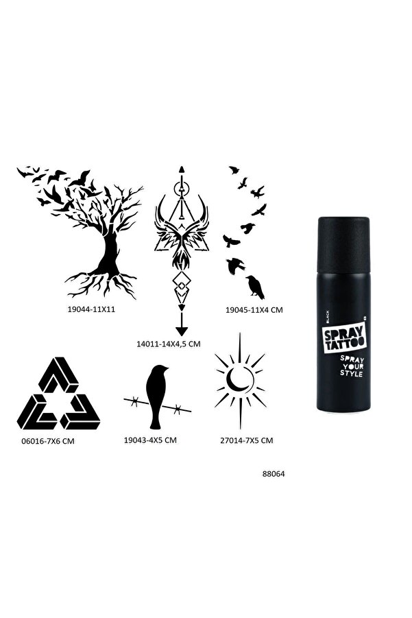 Ai̇rbrush Tattoo Hayat Ağacı Ve Kuşlar 6 Adet Şablon Ve Si̇yah Sprey Geçi̇ci̇ Dövme Seti̇
