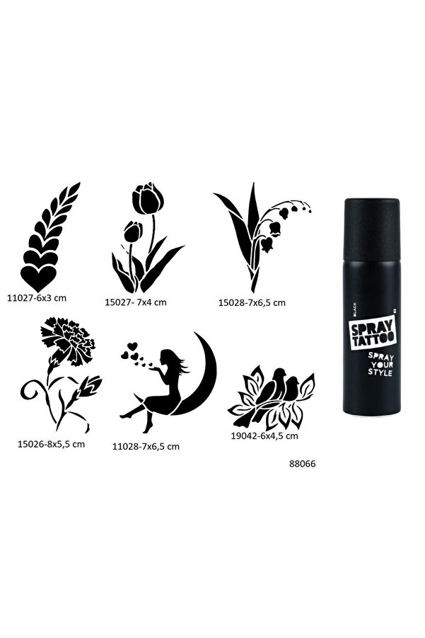 Ai̇rbrush Tattoo Çi̇çek Melek 6 Adet Şablon Ve Si̇yah Sprey Geçi̇ci̇ Dövme Seti̇
