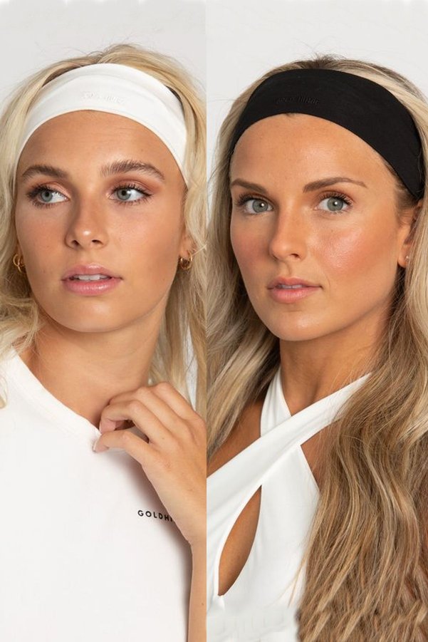 H&E LUXURY DESIGN Kadın 2'li Pamuklu Siyah-Beyaz Esnek Bandana Saç Bandı Seti