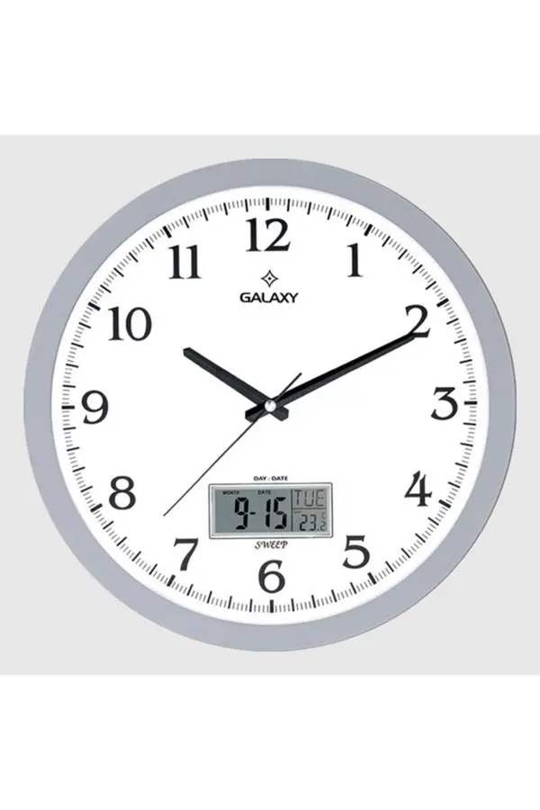 Duvar Saati̇ Gri̇ Çerçeveli̇ 35.5Cm Takvi̇mli̇ Termometreli̇ Hi̇grometreli̇ Analog Ve Di̇