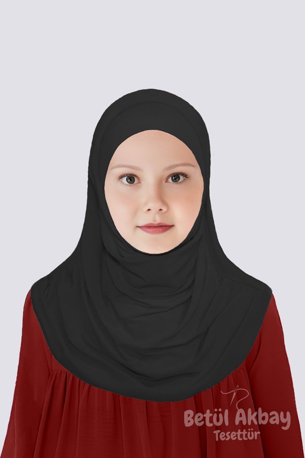 Betül Akbay Kız Çocuk Pratik Başörtü Pamuklu Meryem Model Siyah