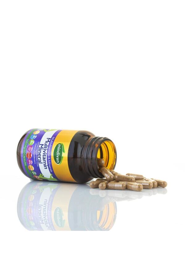 Mindivan Multivitamin Mineral Kapsül Magnezyum C B3 B1 Kırmızı Ginseng D3 Kara Mürver Beta Glukan 60 Kapsül