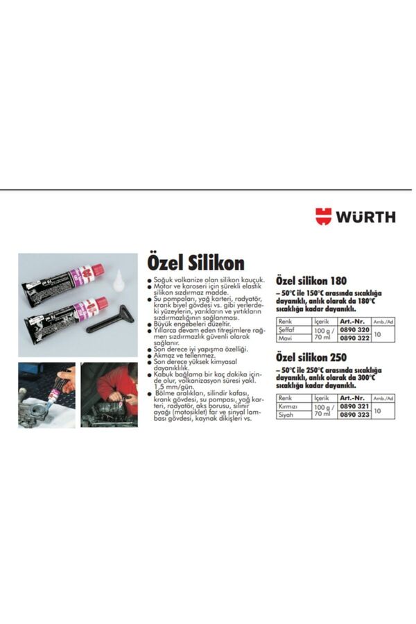 Würth Silikon Sıvı Conta 250c 70 Ml / 3'lü Paket