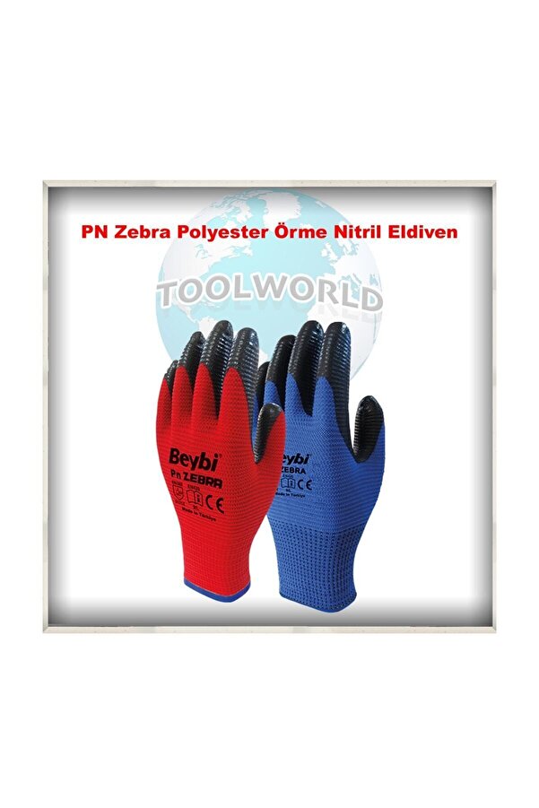 Beybi Pn Zebra Polyester Örme Nitril Eldiven 12li Paket