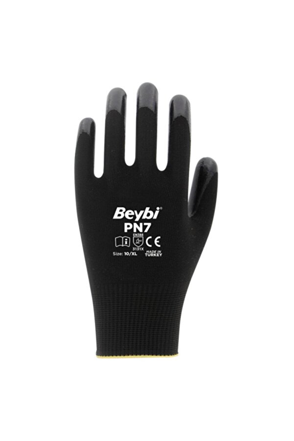 Beybi Pn7 Siyah Polyester Örme Nitril Işçi Eldiveni 12 Çift 10 Numara