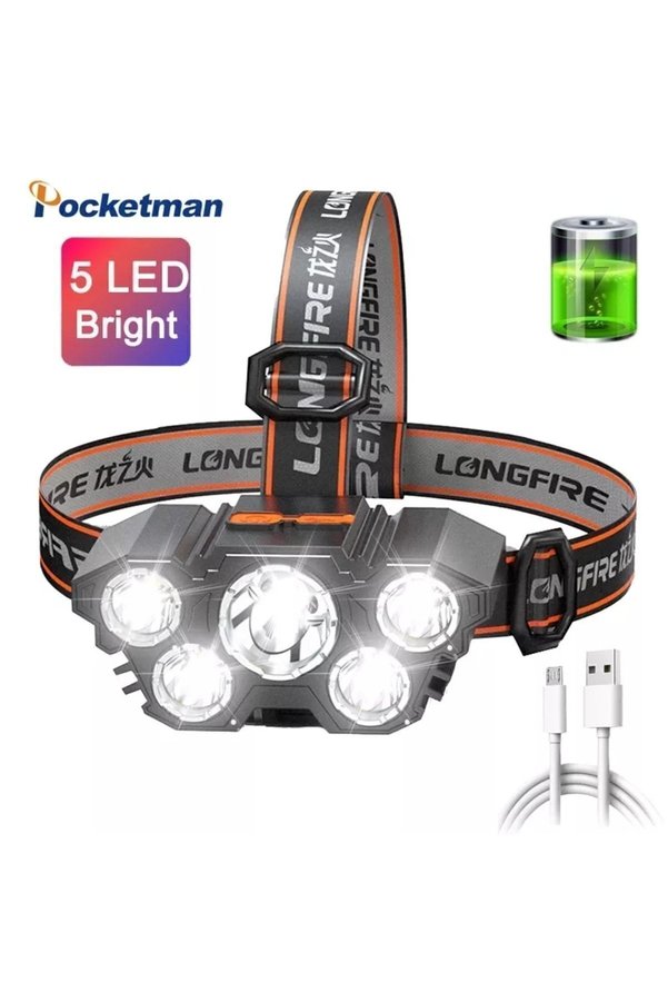 Wolfberry X- Riko 150w Ultra Güçlü Led Şarjlı 5 Led 5x Cree Led Kafa Feneri Avcı Feneri Balıkçı Kamp Feneri