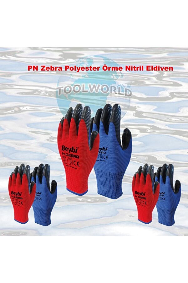 Beybi Pn Zebra Polyester Örme Nitril Eldiven 12li Paket